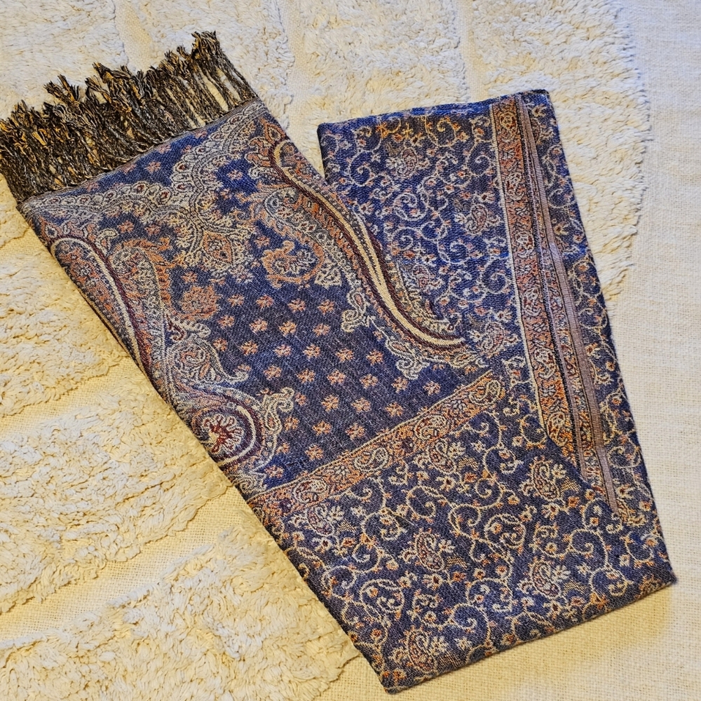 NWT Sagebrush Trading Co. Scarf. Blue w/ coral and gold detailing.